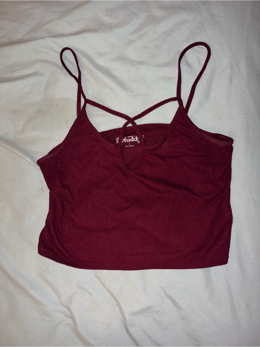 Mudd Ribbed Double-Strap Crop Top - Wine